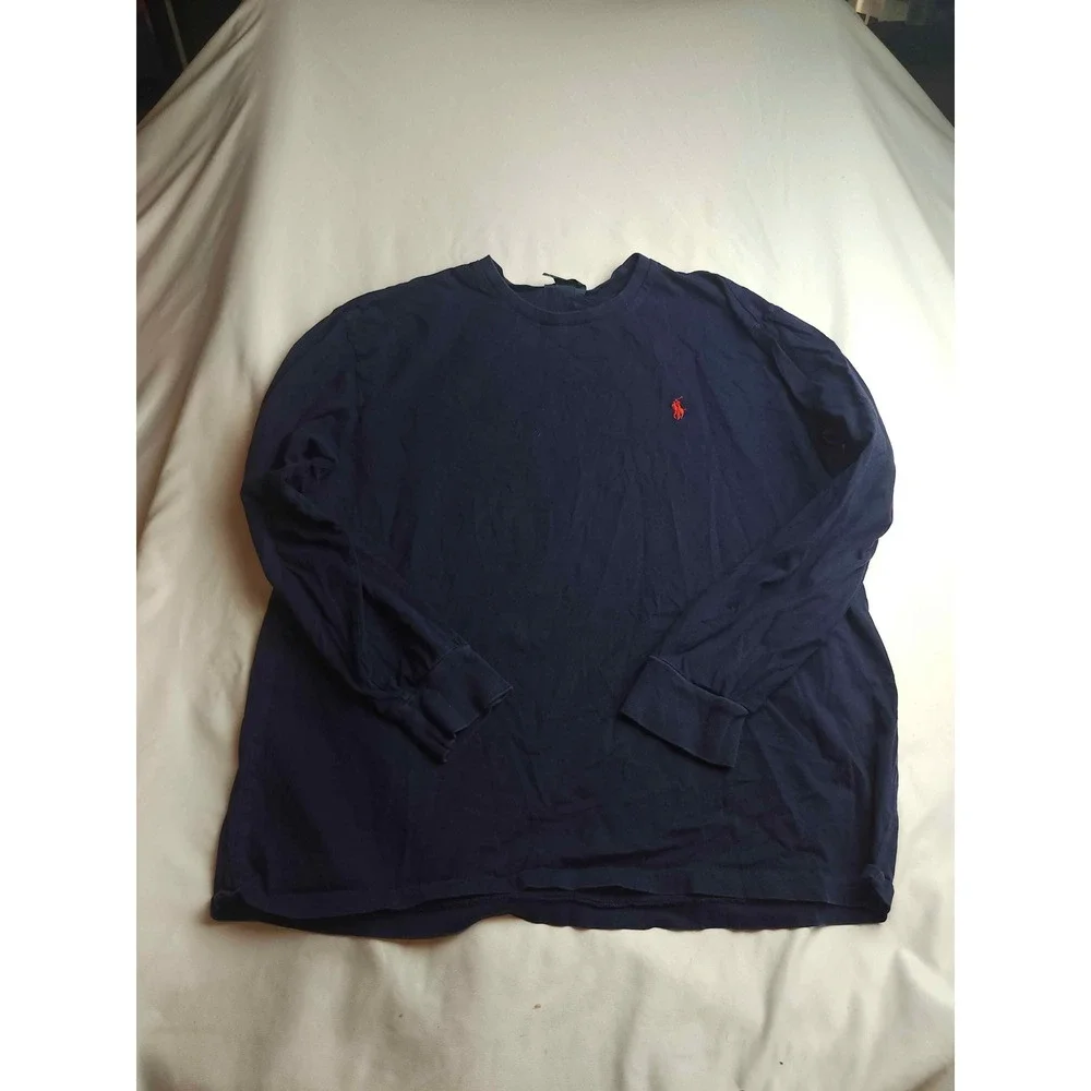 Polo Ralph Lauren Mens Long Sleeve T-Shirt Navy Blue Red Pony Logo Size L